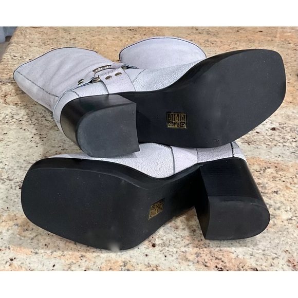 Anthropologie Jeffrey Campbell Tall Boots Harness Crackle Gray Leather - Picture 6 of 9